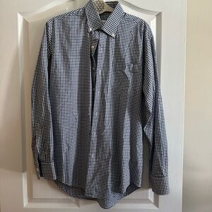 Peter Millar Navy and White Gingham Dress Shirt